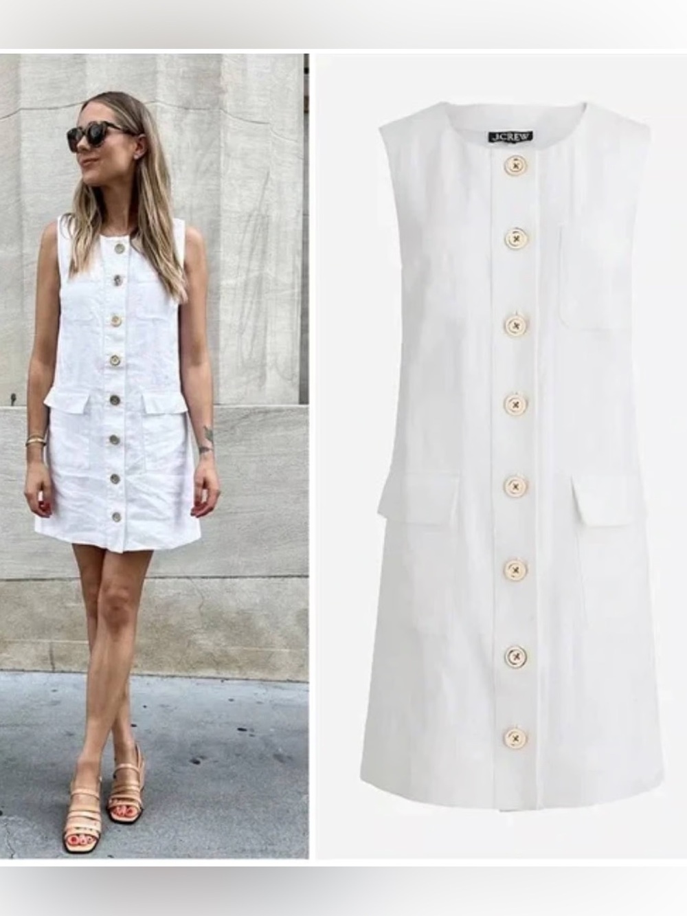 J. Crew Button Front Shift Mini Dress in Linen - Picture 2 of 8